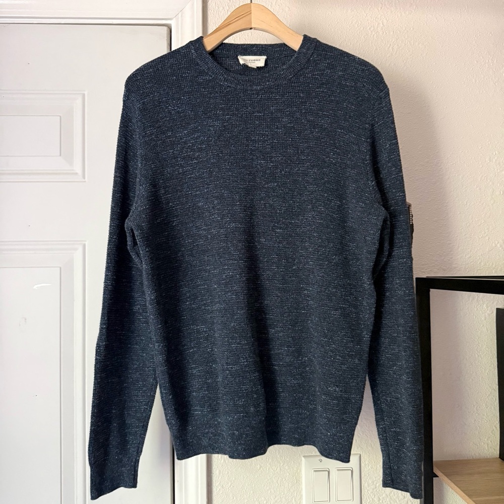OCTOBRE‎ EDITIONS Blue cotton linen crew neck long sleeve pullover sweater